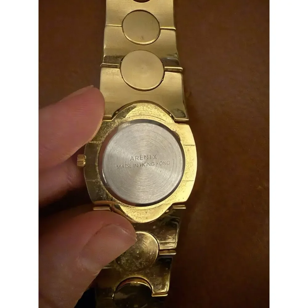 VTG ARENIX Gold Mother Of Pearl Retro Mod Watch NEEDS BATTERY